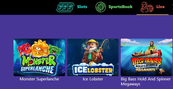 Choose between slots sportsbook and live casino sections
