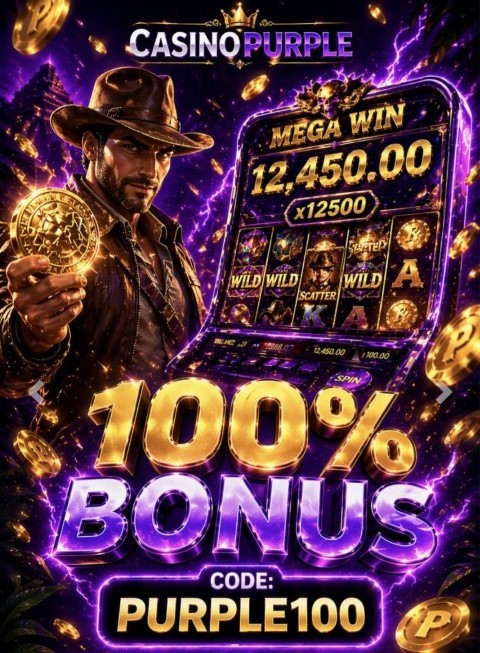 Get a 100% welcome bonus with promo code in Casino Purple app